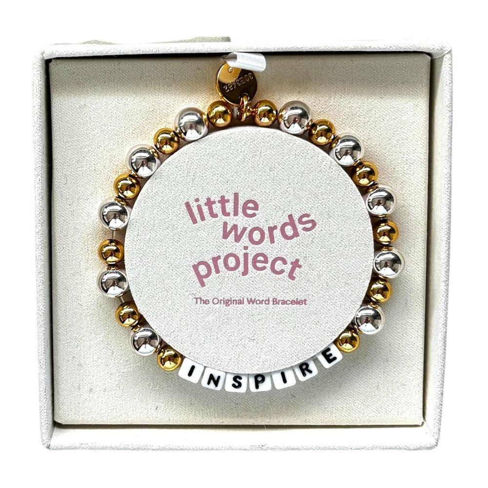 little words project INSPIRE Beaded Friendship Bracelet Plated Brass Charm